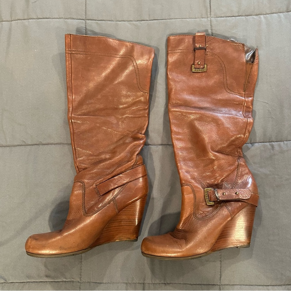 Guess Brown Leather Wedge Boots